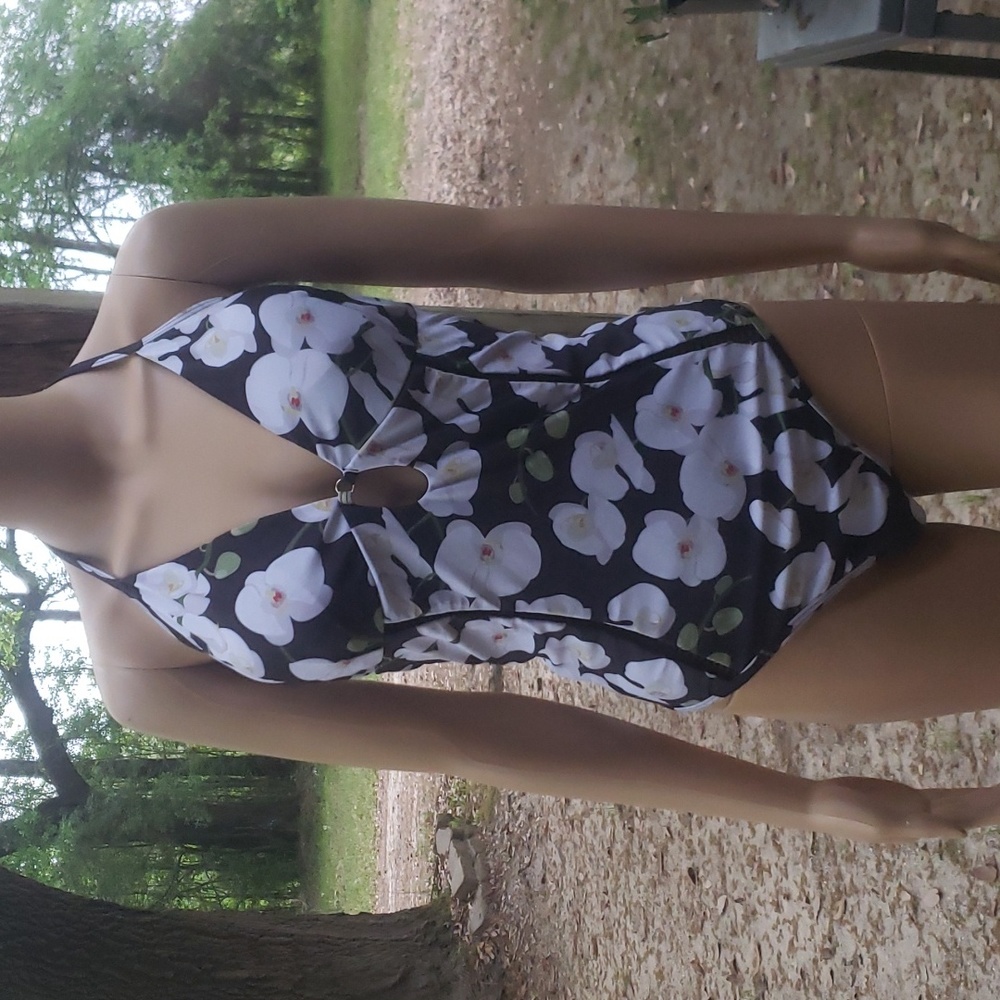 NWT womans "Missky" blk w/ white flowers 1 pc sexy bathingsuit
